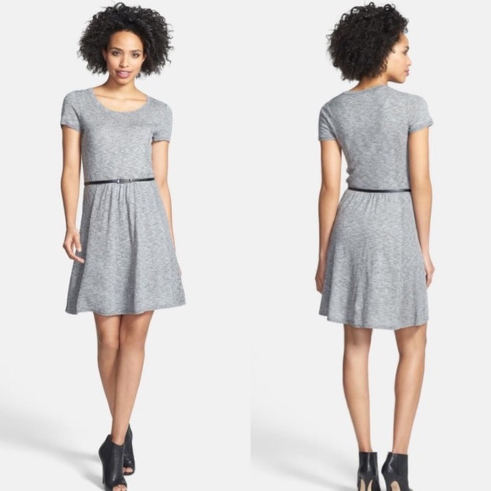 Kensie Melange knit fit and flare dress grey NWT L
